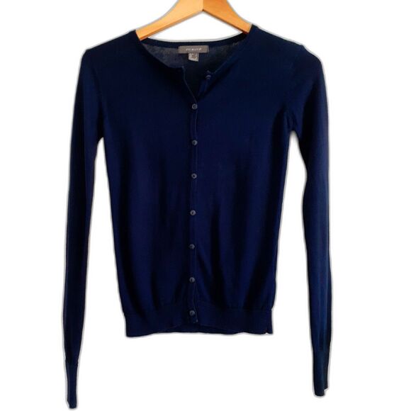Primark Midnight Blue Knit Ribbed 100% Cotton Button Cardigan Womens Size 2 - Picture 3 of 9